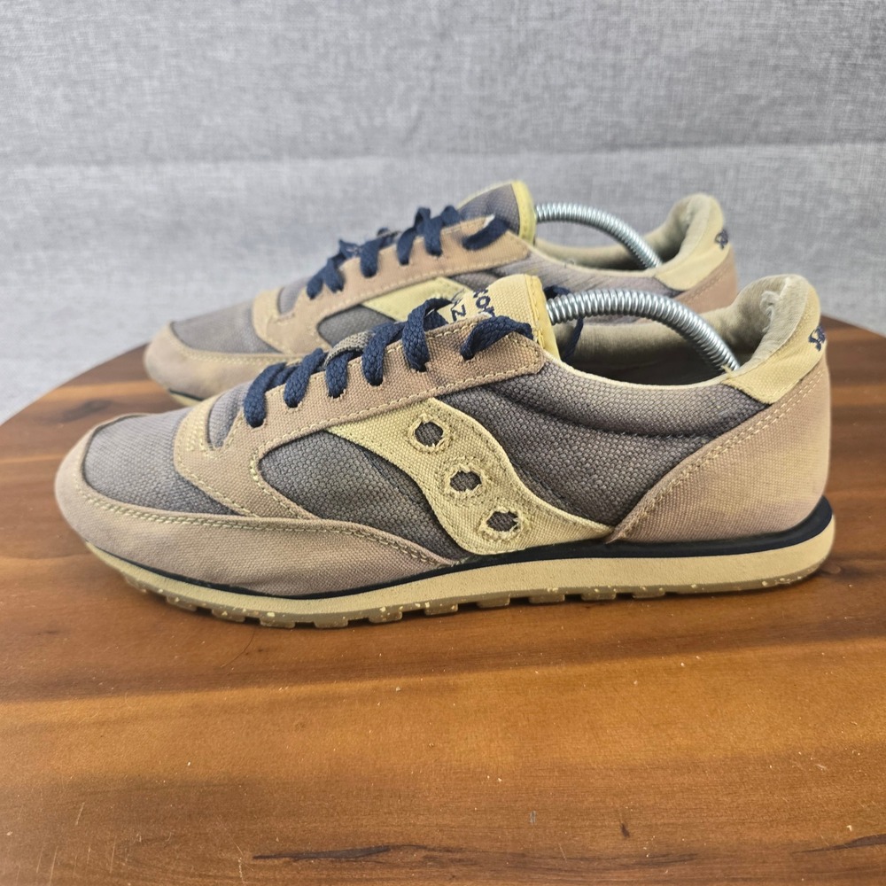 Saucony Jazz Low Pro Mens 10.5 Tan Grey Navy Textile Running Shoes 60687 - Picture 2 of 13